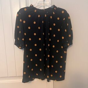 Adrianna Papell Navy and Tan Polka Dot Blouse XL